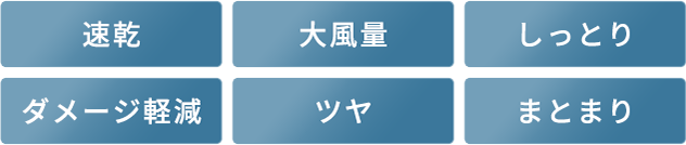 速乾 大風量 しっとり ダメージ軽減 ツヤ まとまり